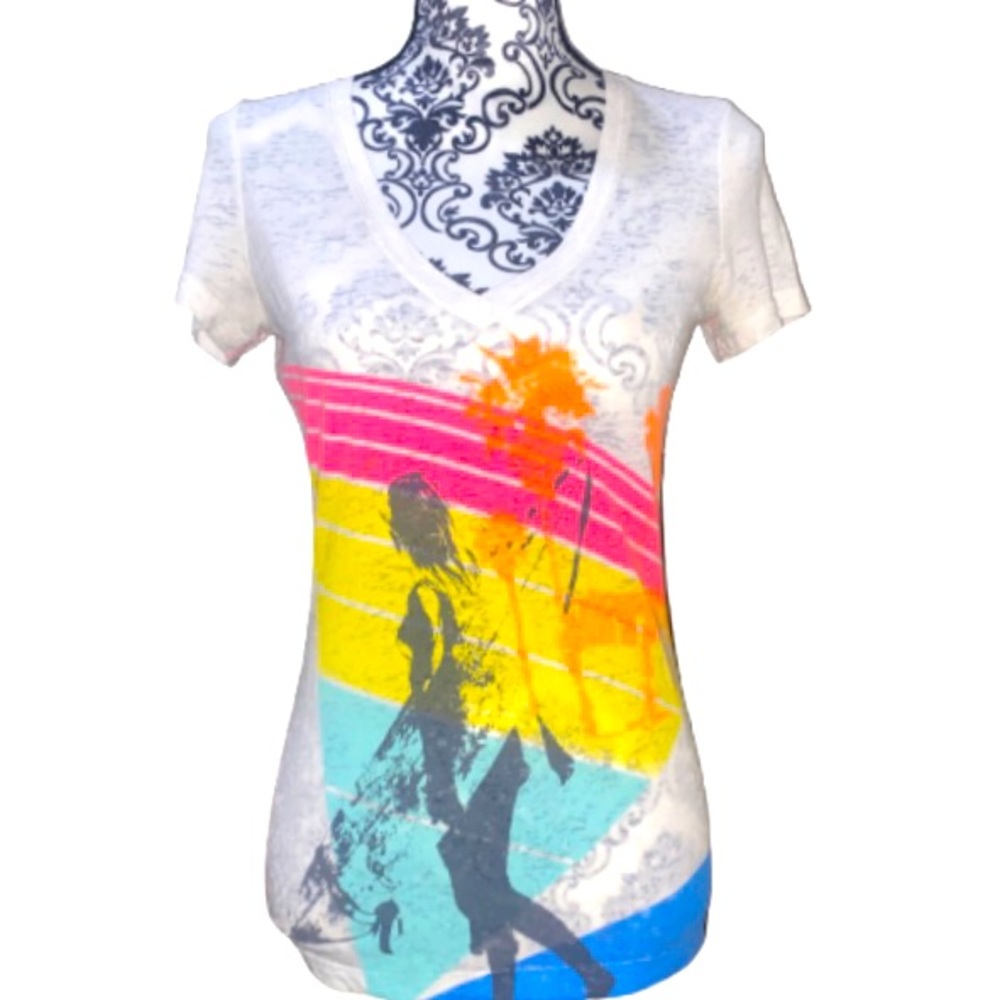 PacSun Nollie 90s Vintage Small White Burnout Neon Surf Graphic Tee